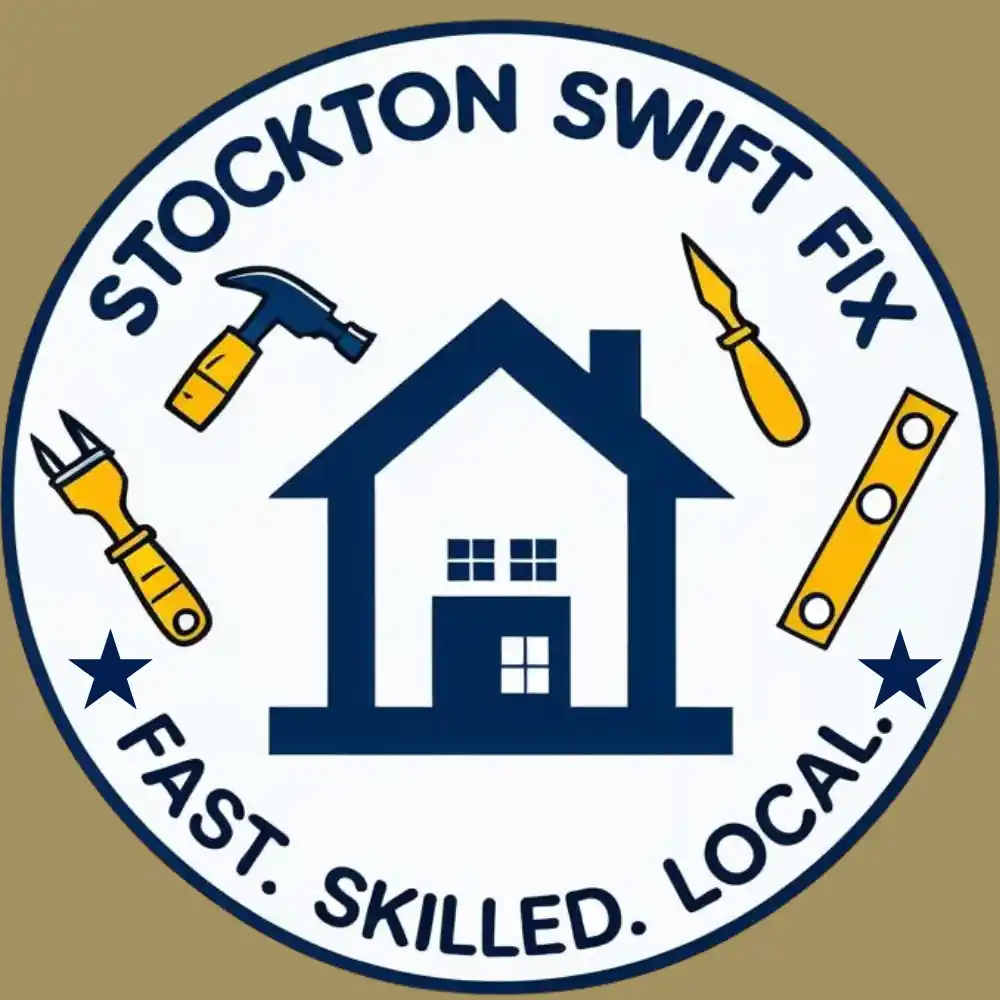 Stockton Swift Fix Logo (1000 x 1000 px) Logo for Stockton Swift Fix featuring house and tool icons with the brand promise “Fast. Skilled. Local.”
