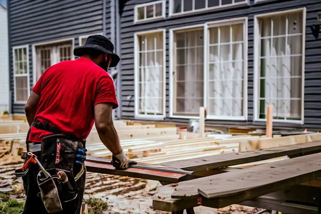 Deck framing construction in progress showing Stockton Swift Fix deck building services in Stockton CA for structural outdoor projects
