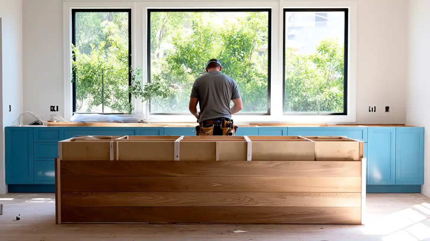 Handyman framing custom kitchen island showing Stockton Swift Fix handyman kitchen island framing services in Stockton CA, building strong foundations for San Joaquin County kitchens