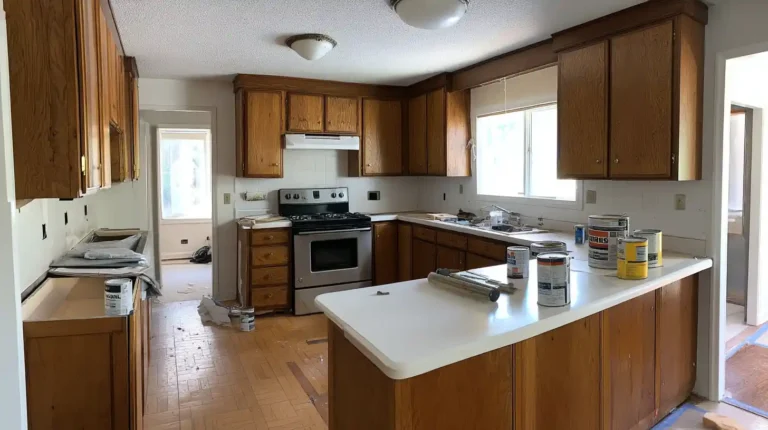 Old wood kitchen cabinets during renovation showing Stockton Swift Fix handyman kitchen renovation services in Stockton CA, upgrading outdated spaces for local homeowners