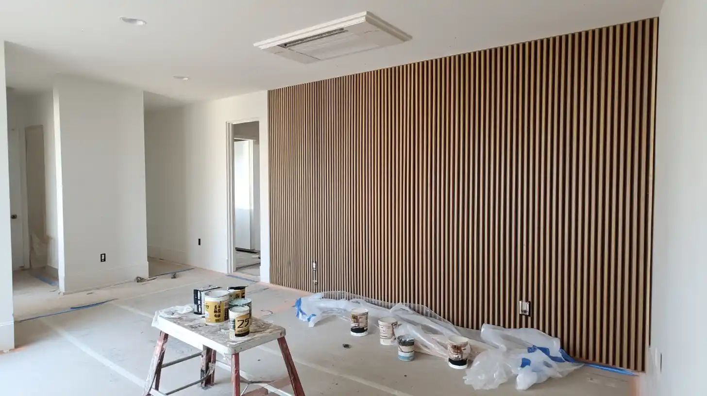 Slat accent wall installation showing Stockton Swift Fix handyman accent wall installation services in Stockton CA for modern interior upgrades
