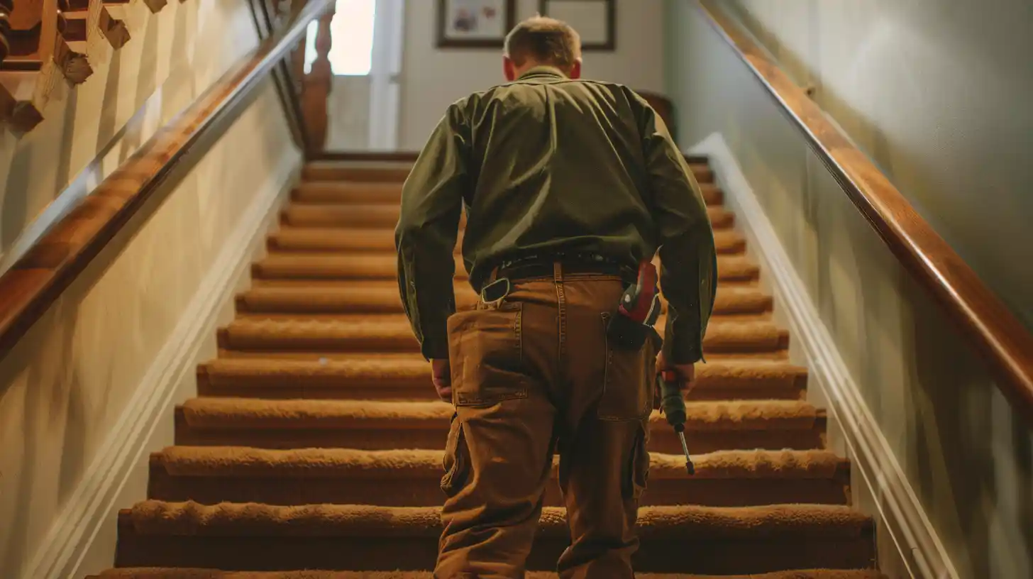 Stairway handrail repair and safety upgrade being completed by handyman in Stockton California